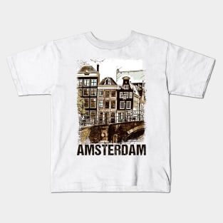 Amsterdam Holland Vintage Travel Poster Retro Postcard Art Style Kids T-Shirt